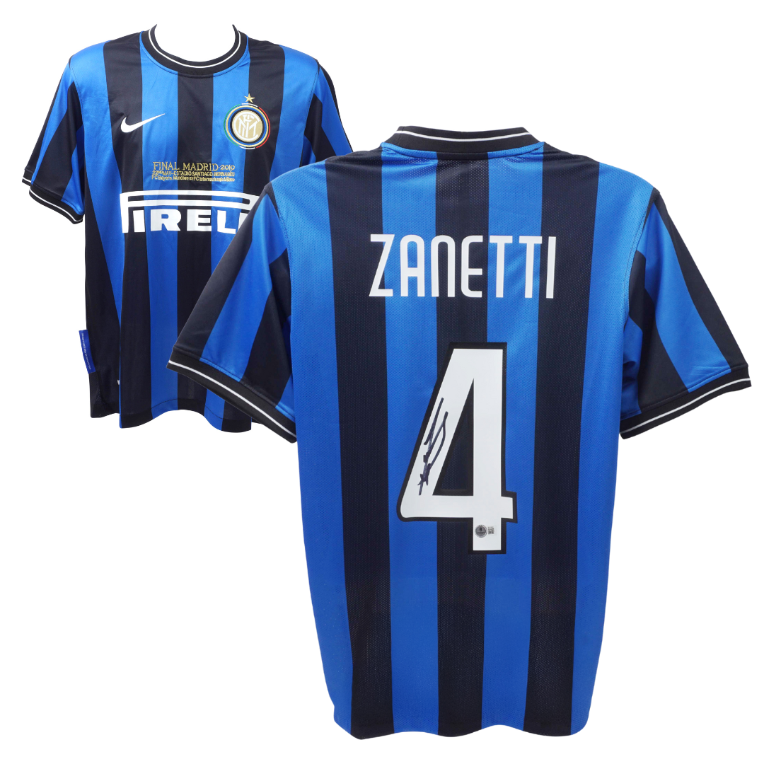 Javier Zanetti Signed Inter Milan Home Soccer Jersey #4 with Beckett COA